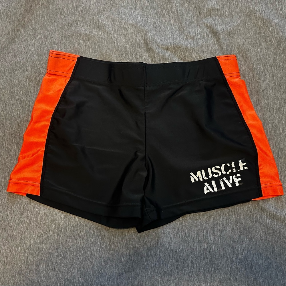 Black and Orange Muscle Alive Bodybuilding Shorts (XL)